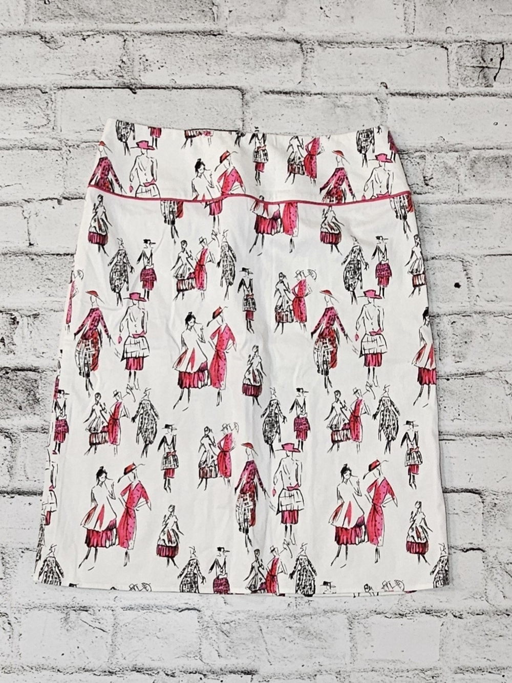 Next Fashion Print Pencil Skirt Size 12 White Pink Stretch Cotton